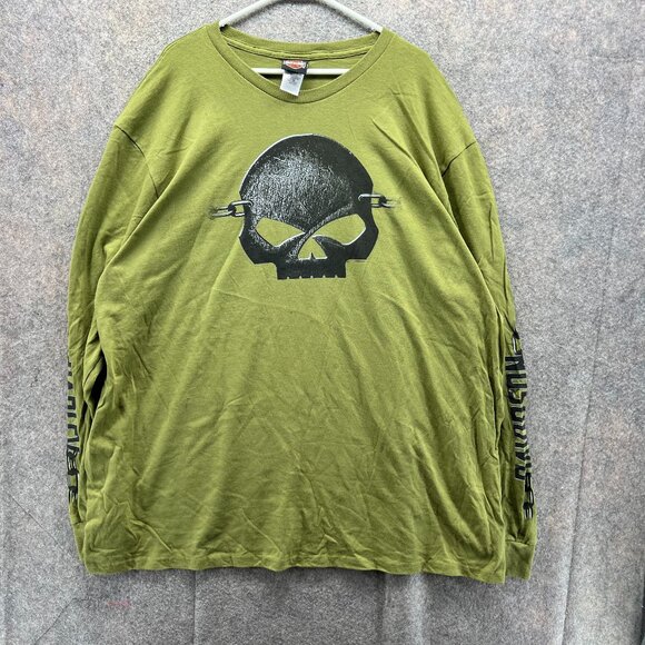 Harley Davidson Shirt Men 4XL Green Motorcycle Skull Crewneck Long Sleeve 2018 - Picture 1 of 13